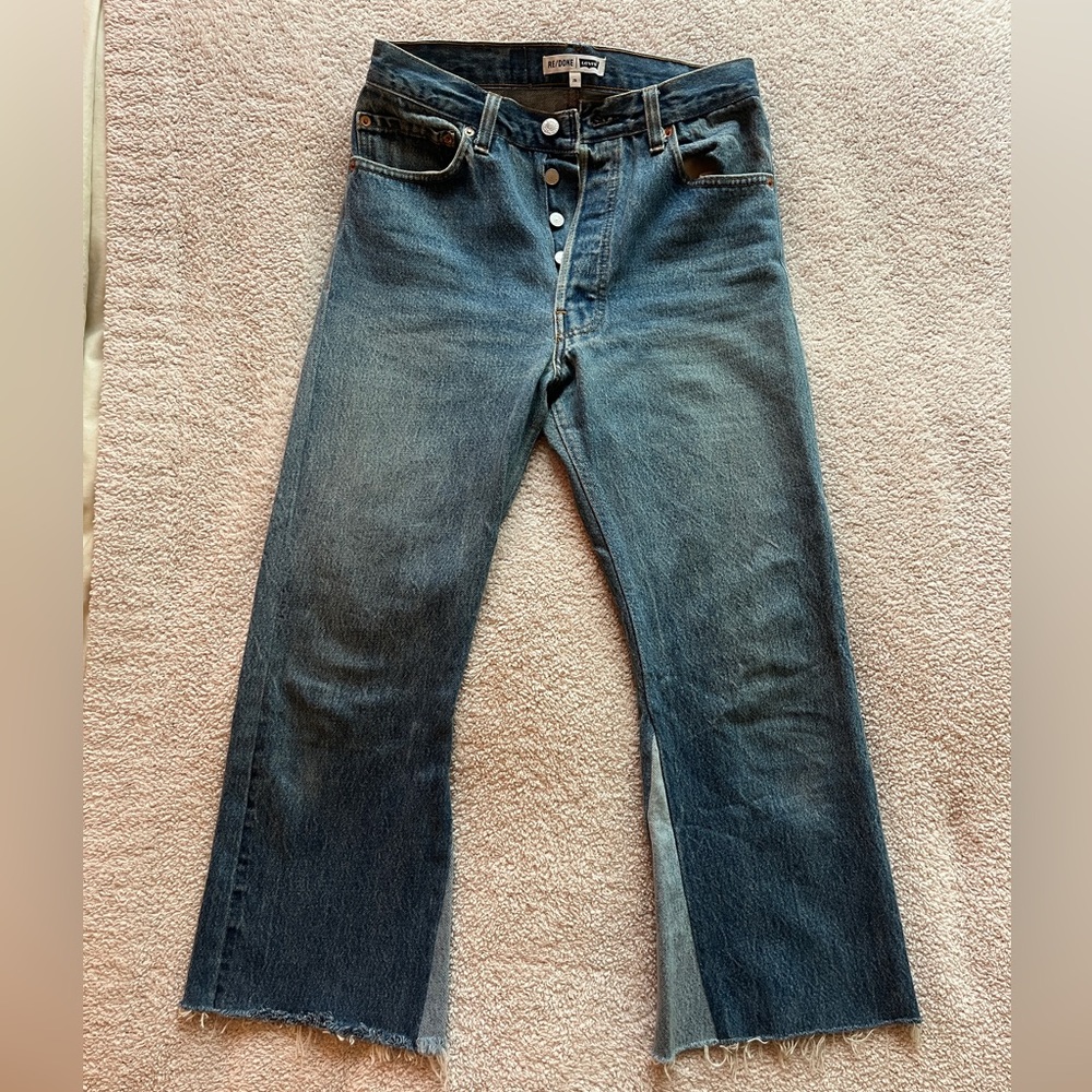 Cropped Straight-Leg Button-Fly Jeans in Dark Wash